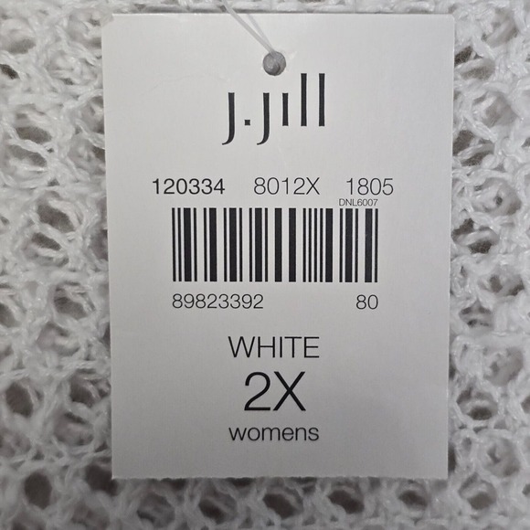 J Jill Sweater Womens 2X White Short Sleeve Open Knit Linen Cotton Coastal Beach - Picture 6 of 11